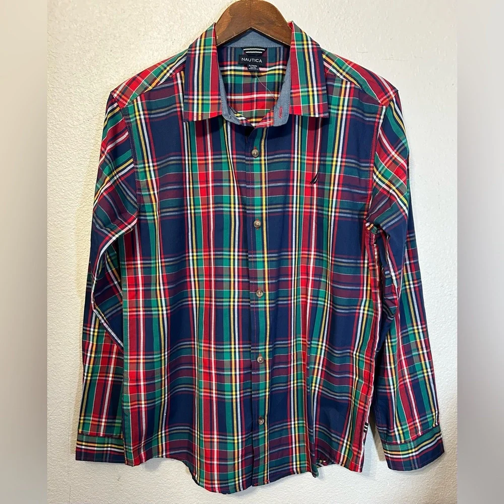 Nautica Plaid Button Down Shirt Boys XL 18/20